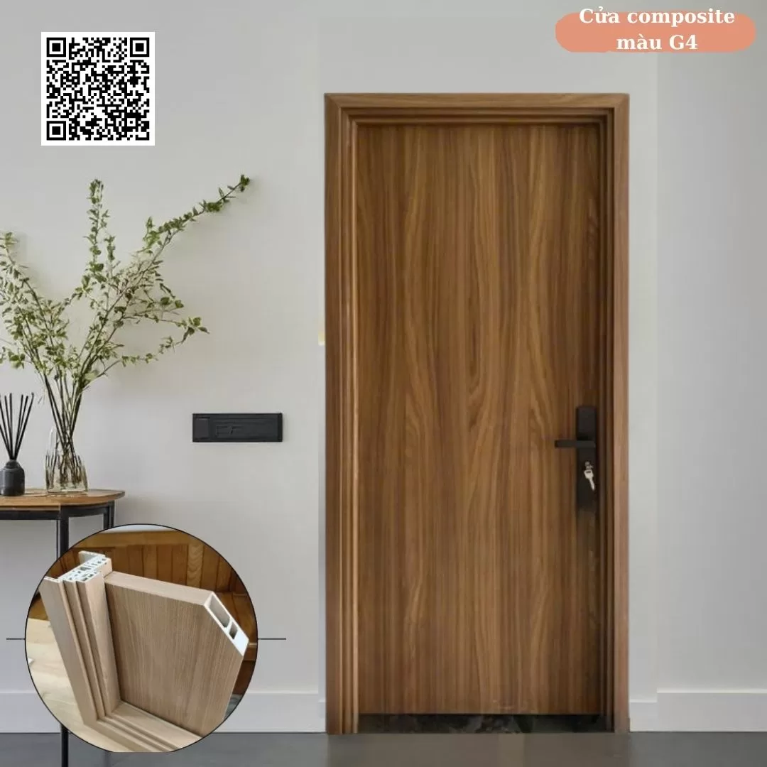 Xu Hướng 2025: Mẫu Cửa Nhựa Đẹp Hiện Đại Không Thể Bỏ Qua Cửa nhựa composite trơn phẳng màu óc chó