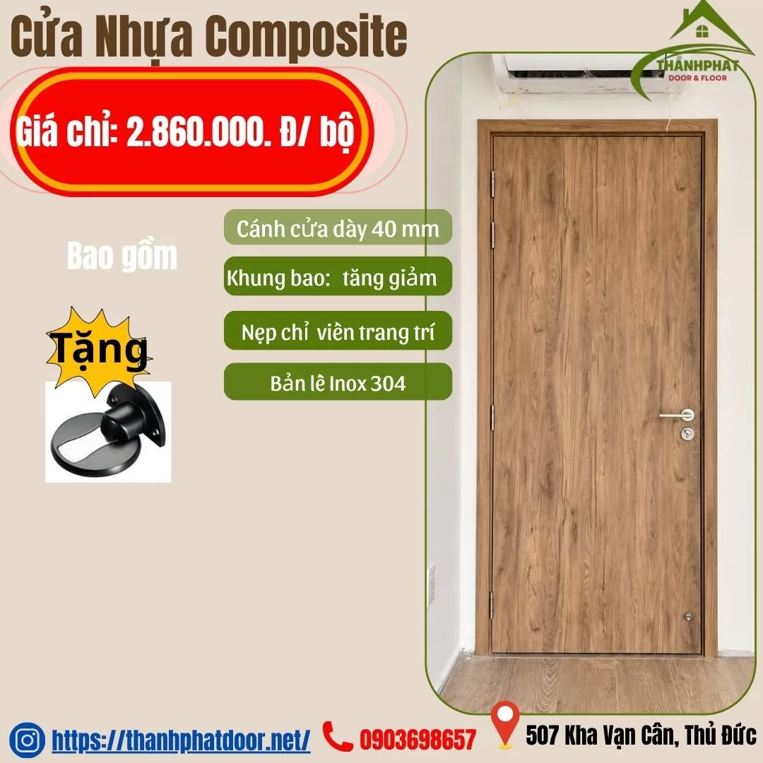 Cửa nhựa Composite Bình Chánh Giá bao gồm lắp đặt chỉ 3.230.000 đ/ bộ