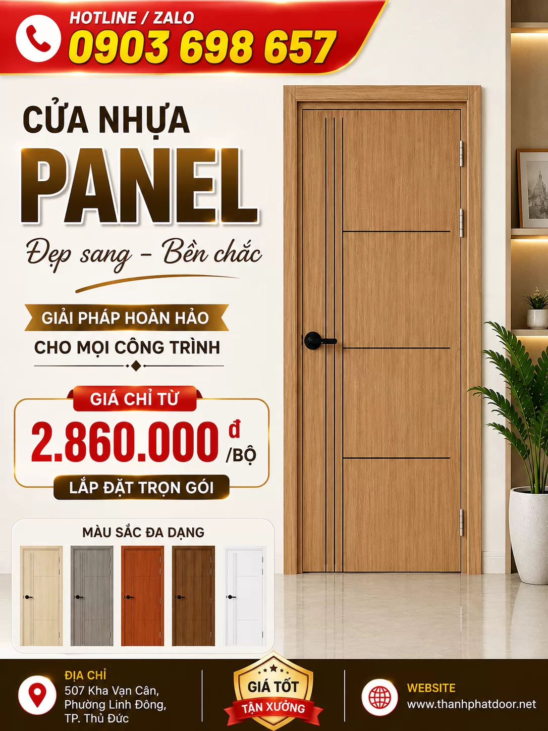 Giá Cửa Nhựa Tháng 9/2026 Mới Nhất – Chỉ Từ 1.650.000 Đ/Bộ Cửa nhựa Panel
